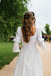A Line 3/4 Sleeves Tiered Lace Wedding Dress with Train,  Long Bridal Gown UQW0110