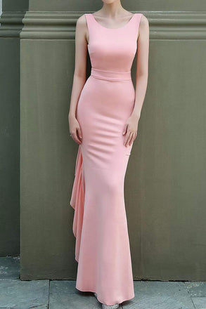 Elegant Sleeveless Mermaid Prom Gown with Ruffles, Cheap Backless Long Evening Gown UQP0250