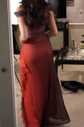 Straps Ombre Long Chiffon Prom Dress, A Line Floor Length Evening Dresses UQP0347