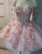 Princess Sparkly Sweetheart Homecoming Dresses with 3d Flowers, Pink Sweet 16 Dresses UQH0106