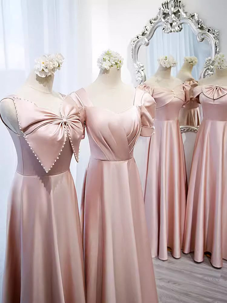 A Line New Style Satin Bridesmaid Dress, Pink Cheap Multiple Styles Floor Length Dresses UQB0032
