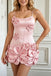 Pink Spaghetti Straps 3D Floral Corset Mini Prom Homecoming Dress with Beading UQH0290
