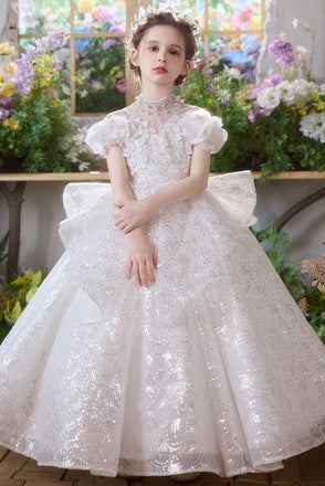 Shiny Long Flower Girl Dress for Wedding Holiday Birthday Party Toddler Dresses UQF0014