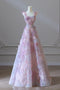 Gorgeous A Line Straps Long Prom Dress with Flowers, Sparkly Formal Gown UQP0322