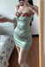 Green Spaghetti Straps Bodycon Dress, Sheath Homecoming Gown with Flowers UQH0238