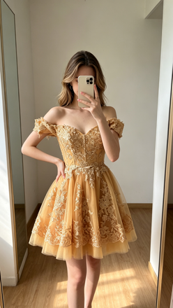 A-line Off the Shoulder Short Homecoming Dress with Lace Appliques UQH0274