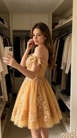 A-line Off the Shoulder Short Homecoming Dress with Lace Appliques UQH0274