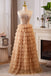 New Arrival Strapless Beading Prom Dress, A Line Tiered Tulle Formal Dress with Pearls UQP0334