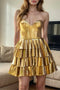 Gold Sweetheart Tiered Homecoming Gown, A Line Short Prom Dresses UQH0260