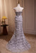 Gorgeous Strapless Mermaid Long Prom Dress with Beading, Sparkly Evening Gown with Feather UQP0310