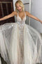 Gorgeous V Neck Sleeveless Wedding Gown, Unique Tulle Long Bridal Dresses UQW0109