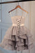 Gray Strapless Organza Hoco Dress, Cute Short Prom Dress with Flowers UQH0244