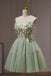 Green Sweetheart Neck Short Hoco Dress with Flowers, A Line Tulle Sweet 16 Dress UQH0232