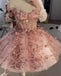 Princess Sparkly Sweetheart Homecoming Dresses with 3d Flowers, Pink Sweet 16 Dresses UQH0106
