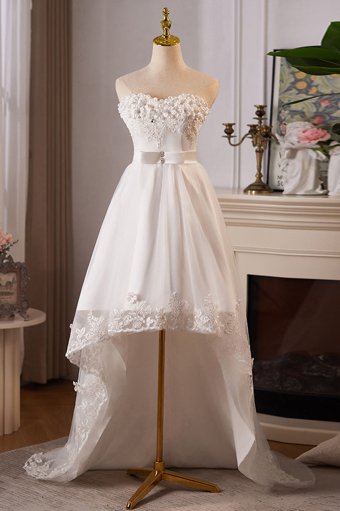 High Low Sweetheart Wedding Dress with Appliques, New Style Bridal Gown with Flowers UQW0137