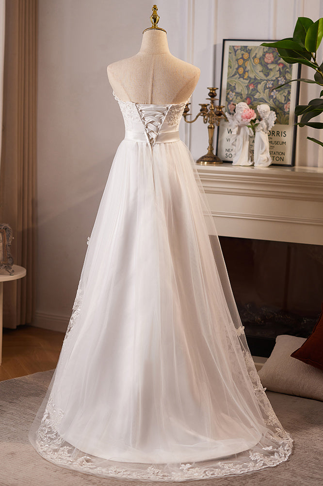 High Low Sweetheart Wedding Dress with Appliques, New Style Bridal Gown with Flowers UQW0137