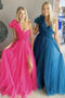A Line Pink One Shoulder Tulle Prom Gown with Slit, New Arrival Women Dress UQP0252