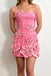 Hot Pink Spaghetti Straps Short Prom Dress with 3D Flowers, Floral Mini Homecoming Dress UQH0286