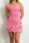 Hot Pink Spaghetti Straps Short Prom Dress with 3D Flowers, Floral Mini Homecoming Dress UQH0286