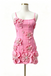 Hot Pink Spaghetti Straps Short Prom Dress with 3D Flowers, Floral Mini Homecoming Dress UQH0286