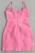 Hot Pink Spaghetti Straps Short Prom Dress with 3D Flowers, Floral Mini Homecoming Dress UQH0286