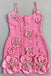 Hot Pink Spaghetti Straps Short Prom Dress with 3D Flowers, Floral Mini Homecoming Dress UQH0286