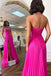 Hot Pink Sweetheart Split Chiffon Prom Dress, A Line Long Formal Dress with Pleats UQP0305