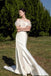 Ivory Off the Shoulder Satin Beach Wedding Dress with Flowers, Romantic Mermaid Bridal Dress UQW0118
