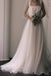 Ivory Straps Tulle Long Beach Wedding Dress, Simple Square Neck Bridal Gown UQW0139