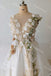 Gorgeous Sheer Neck Tulle Long Wedding Dress with Hand-Made Flowers UQW0127