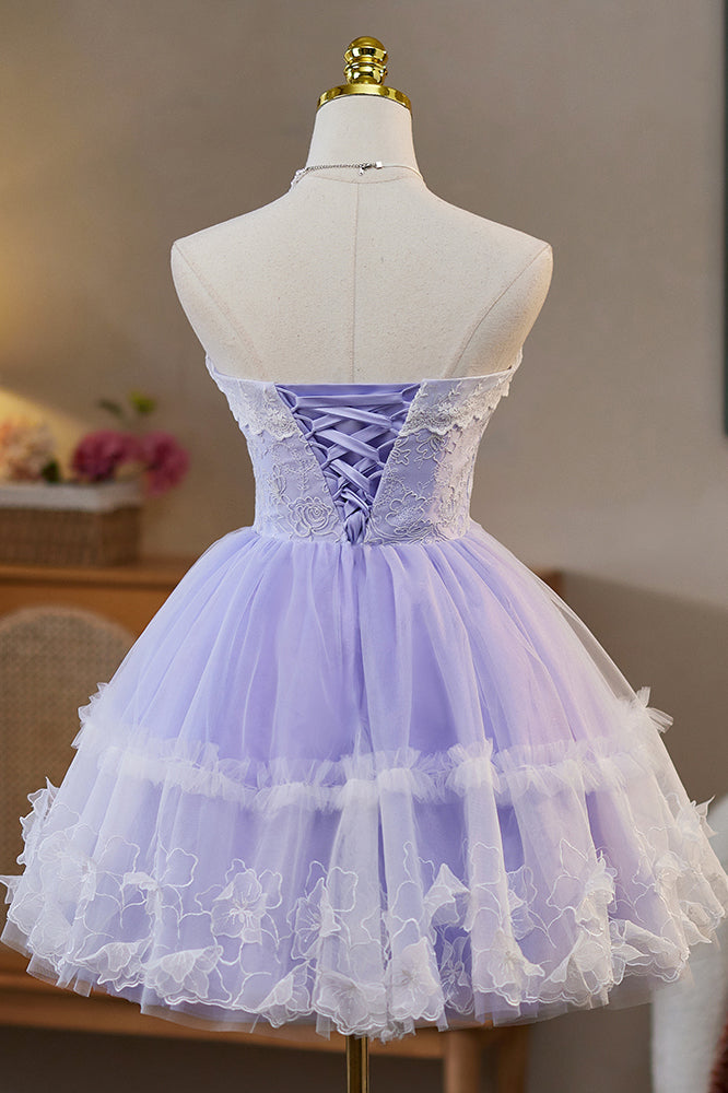 Princess Sweetheart Tulle Homecoming Dress with Lace, A Line Lavender Prom Gown UQH0284
