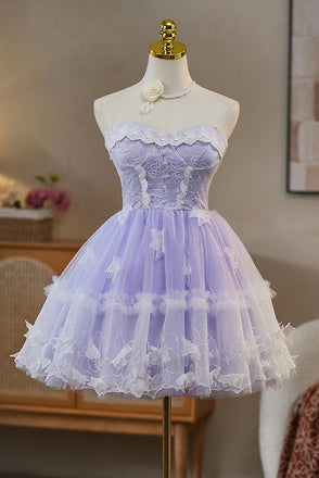 Princess Sweetheart Tulle Homecoming Dress with Lace, A Line Lavender Prom Gown UQH0284