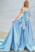 A Line Strapless Satin Long Prom Dress, Evening Formal Gown With Bowknot UQP0326