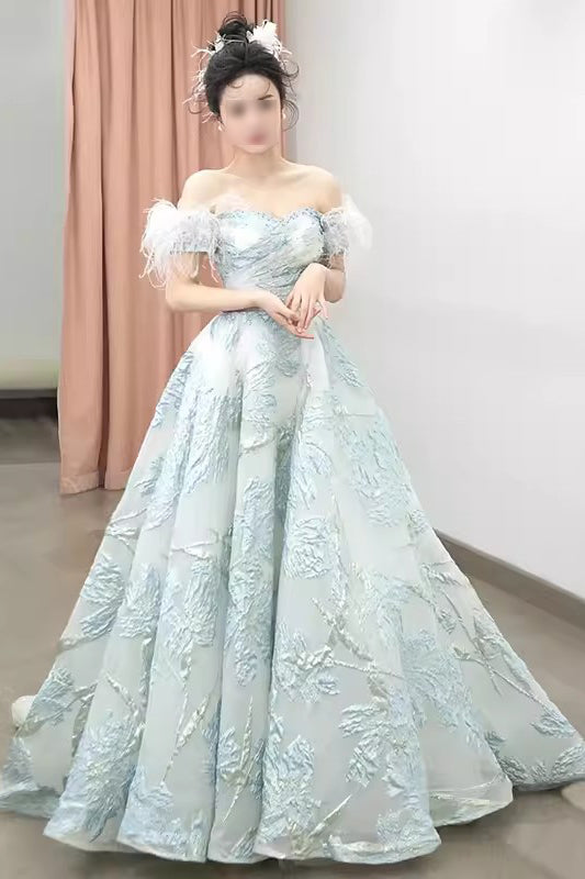 A Line Light Blue Off the Shoulder Puffy Prom Dress Long Quinceanera D ...