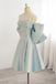 Light Blue Off the Shoulder Satin Homecoming Gown, A Line Short Formal Gown UQH0254