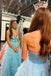 Light Blue Sweetheart Tulle Layers Prom Gown, A Line Tiered Evening Dress with Bowknot UQP0289
