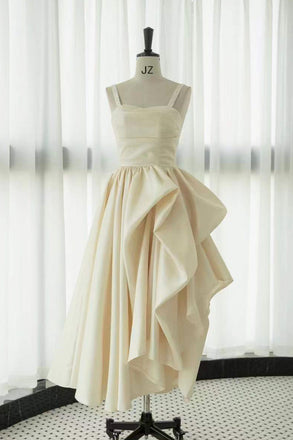 Ankle Length Straps Prom Dress, Satin Homecoming Gown with Beads UQH0146