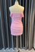 Light Pink Off the Shoulder Sheath Prom Gown Mini Homecoming Dress UQH0291