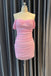 Light Pink Off the Shoulder Sheath Prom Gown Mini Homecoming Dress UQH0291