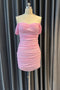 Light Pink Off the Shoulder Sheath Prom Gown Mini Homecoming Dress UQH0291