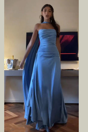 Blue Strapless Prom Gown, Simple Sleeveless Long Formal Evening Dress UQP0360