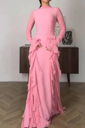Elegant Long Sleeveless Long Prom Dress, Pink Chiffon Floor Length Formal Gown UQP0361