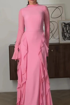 Elegant Long Sleeveless Long Prom Dress, Pink Chiffon Floor Length Formal Gown UQP0361