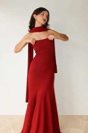 Burgundy Strapless Mermaid Prom Gown, Simple Long Formal Dress UQP0359
