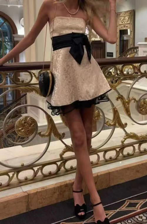 Strapless Mini Dress with Sash, New Graduation Dress with Waistband UQH0273
