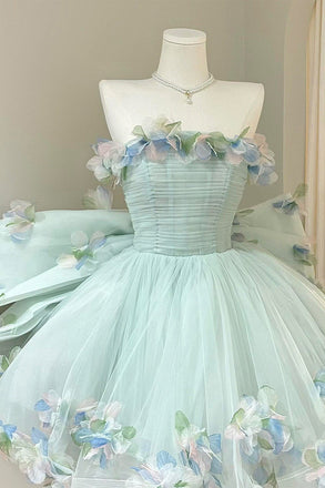 Mint Green Strapless Short Prom Dress, Ball Gown New Homecoming Gown UQH0272