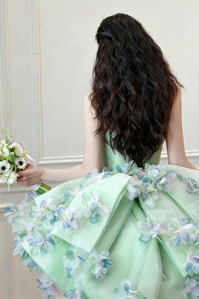Mint Green Strapless Short Prom Dress, Ball Gown New Homecoming Gown UQH0272