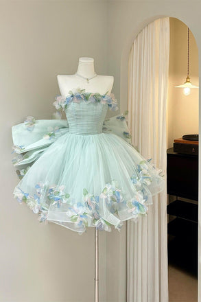 Mint Green Strapless Short Prom Dress, Ball Gown New Homecoming Gown UQH0272