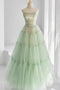 Princess Green Strapless Tulle Long Prom Dress, Sparkly Party Dress with Beading UQP0348