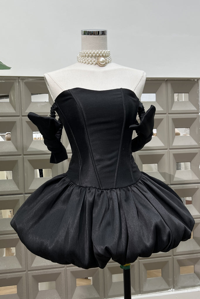 The Latest Hoco Trends Black Bodycon Dress with Bow, Mini Prom Gown UQH0270